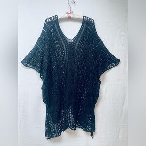 Black Crochet V-Neck Poncho